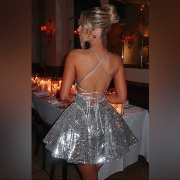 Sparkling Silver Sequin Mini Dress - Picture 2 of 3